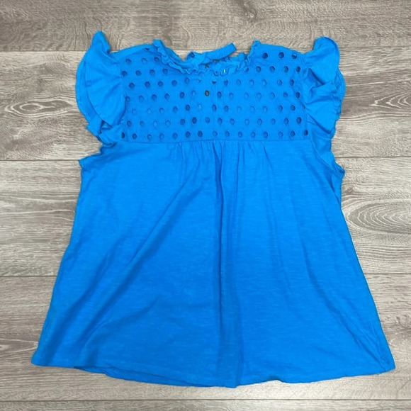 Loft Outlet Flutter Sleeve Eyelet Tie Back Blue Top M - Picture 3 of 12